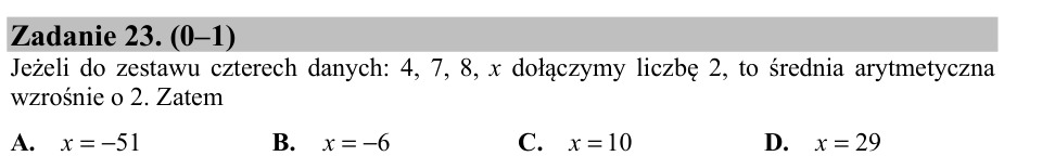 Zadanie 23: Średnia po dołączeniu liczby - matura matematyka 2016