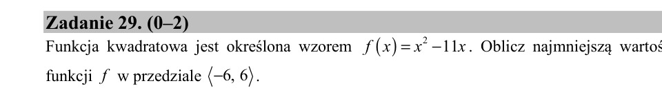 Zadanie 29: Najmniejsza wartość funkcji kwadratowej - matura matematyka 2016