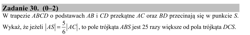 Zadanie 30: Pola trójkątów w trapezie - matura matematyka 2016