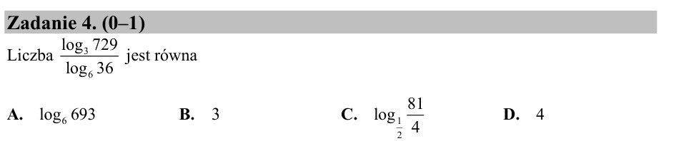 Zadanie 4: Iloraz dwóch logarytmów - matura matematyka 2016