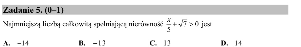 Zadanie 5: Najmniejsza liczba całkowita nierówności - matura matematyka 2016