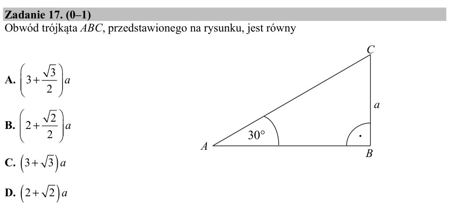 Zadanie 17: Obwód trójkąta o kącie - matura matematyka 2017