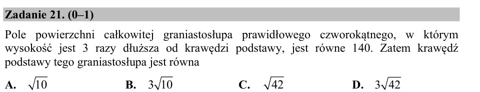 Zadanie 21: Krawędź podstawy graniastosłupa - matura matematyka 2017