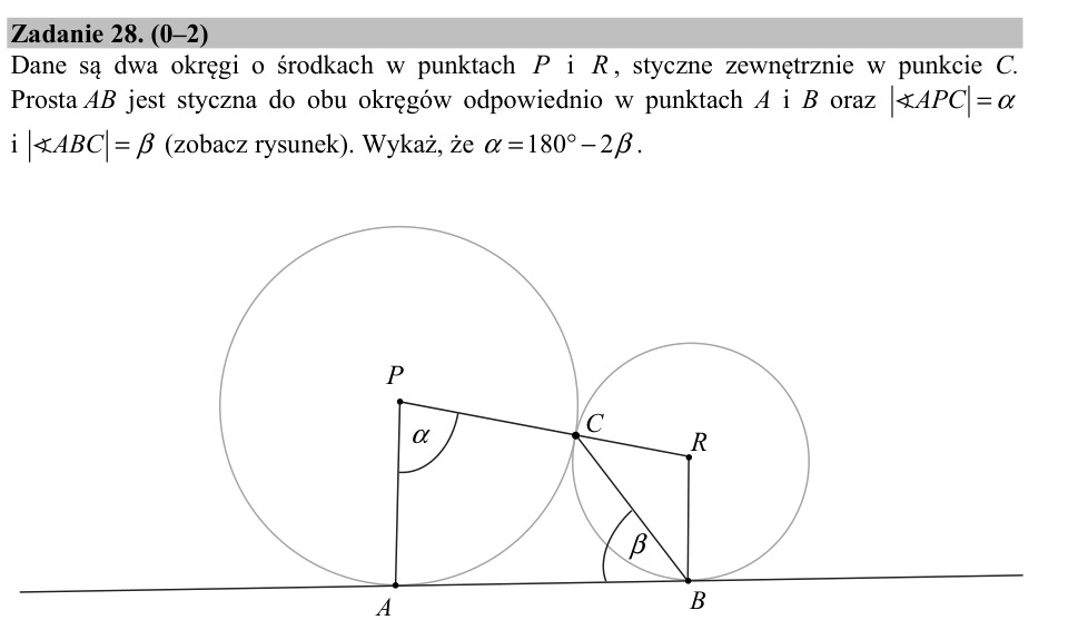 Zadanie 28: Kąty przy stycznych okręgach - matura matematyka 2017