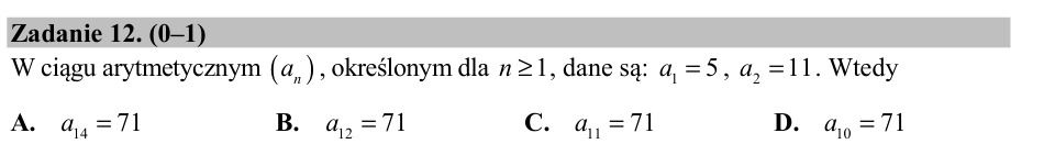Zadanie 12: Wyraz ciągu arytmetycznego - matura matematyka 2017