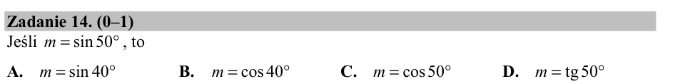 Zadanie 14: Sinus kąta pięćdziesięciu stopni - matura matematyka 2017