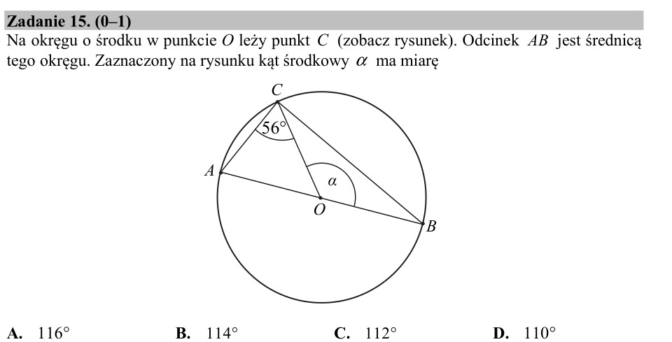 Zadanie 15: Miara kąta środkowego - matura matematyka 2017