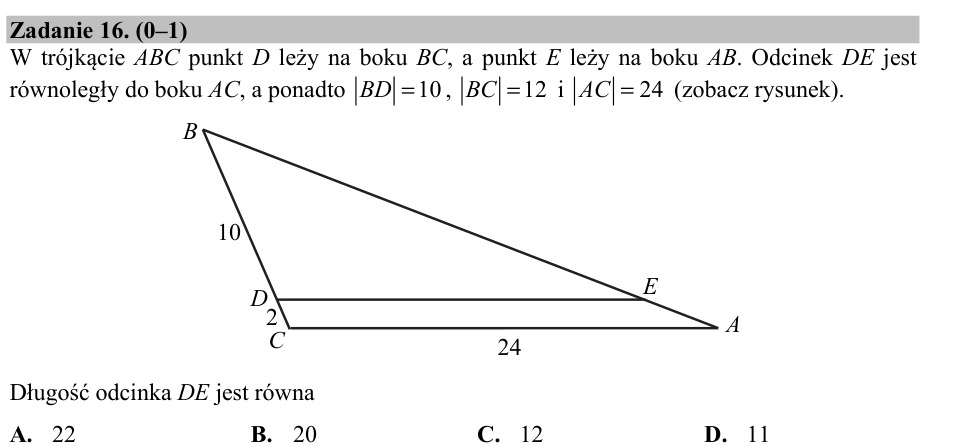 Zadanie 16: Długość odcinka równoległego - matura matematyka 2017