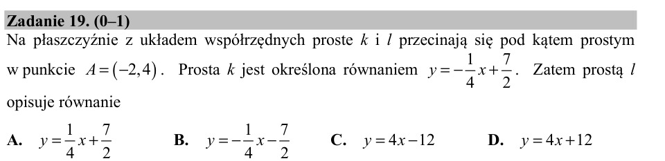 Zadanie 19: Równanie prostej prostopadłej - matura matematyka 2017