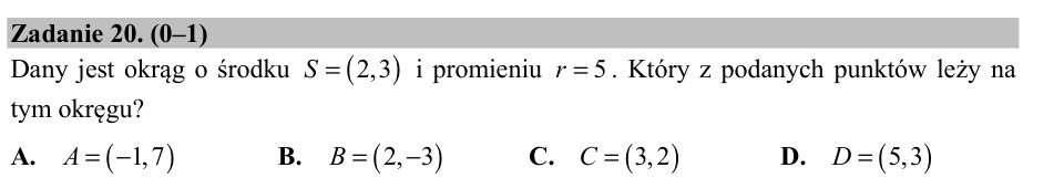 Zadanie 20: Punkt leżący na okręgu - matura matematyka 2017