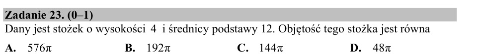 Zadanie 23: Objętość stożka - matura matematyka 2017
