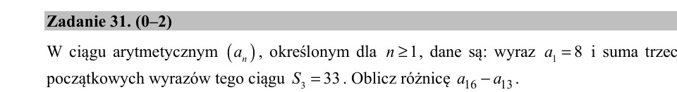 Zadanie 31: Różnica wyrazów ciągu - matura matematyka 2017
