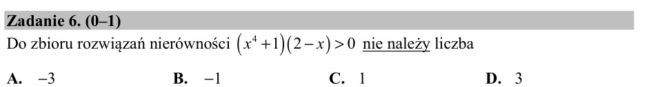 Zadanie 6: Liczba spoza zbioru rozwiązań - matura matematyka 2017