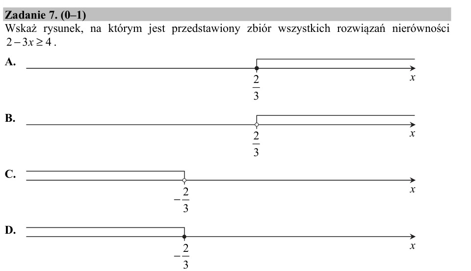 Zadanie 7: Zbiór rozwiązań nierówności liniowej - matura matematyka 2017