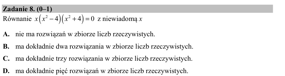Zadanie 8: Liczba rozwiązań równania - matura matematyka 2017
