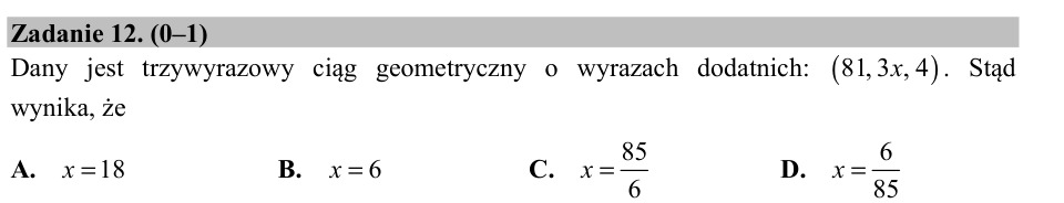 Zadanie 12: Wyraz ciągu geometrycznego - matura matematyka 2017