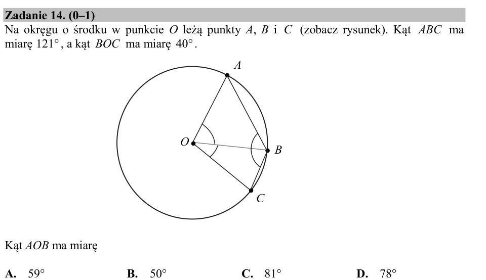 Zadanie 14: Miara kąta środkowego - matura matematyka 2017