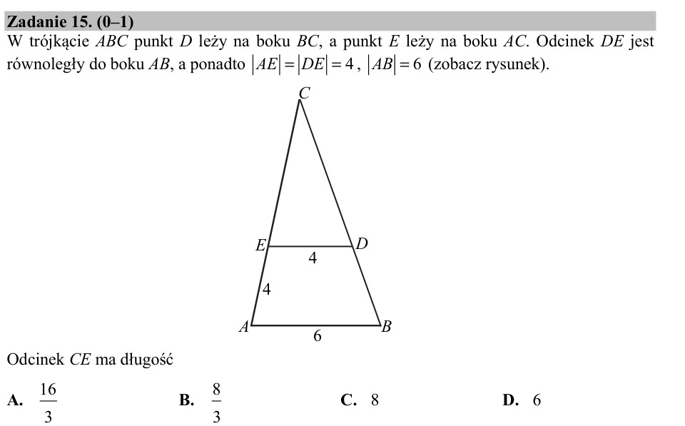 Zadanie 15: Długość odcinka równoległego - matura matematyka 2017