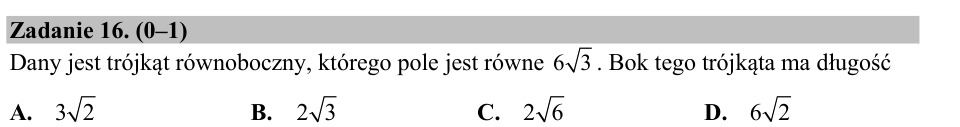 Zadanie 16: Bok trójkąta równobocznego - matura matematyka 2017