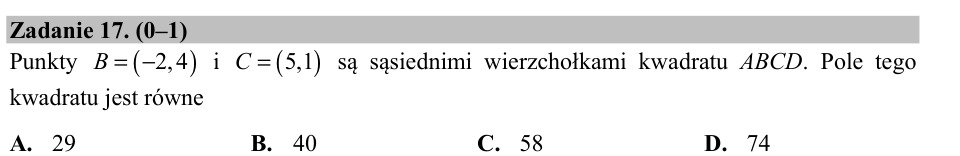 Zadanie 17: Pole kwadratu na płaszczyźnie - matura matematyka 2017