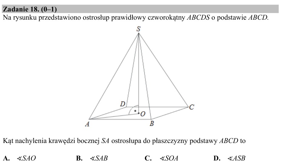 Zadanie 18: Kąt krawędzi bocznej ostrosłupa - matura matematyka 2017