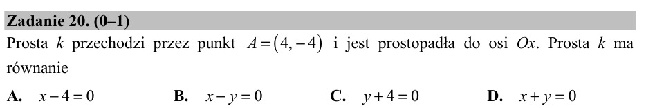 Zadanie 20: Równanie prostej pionowej - matura matematyka 2017
