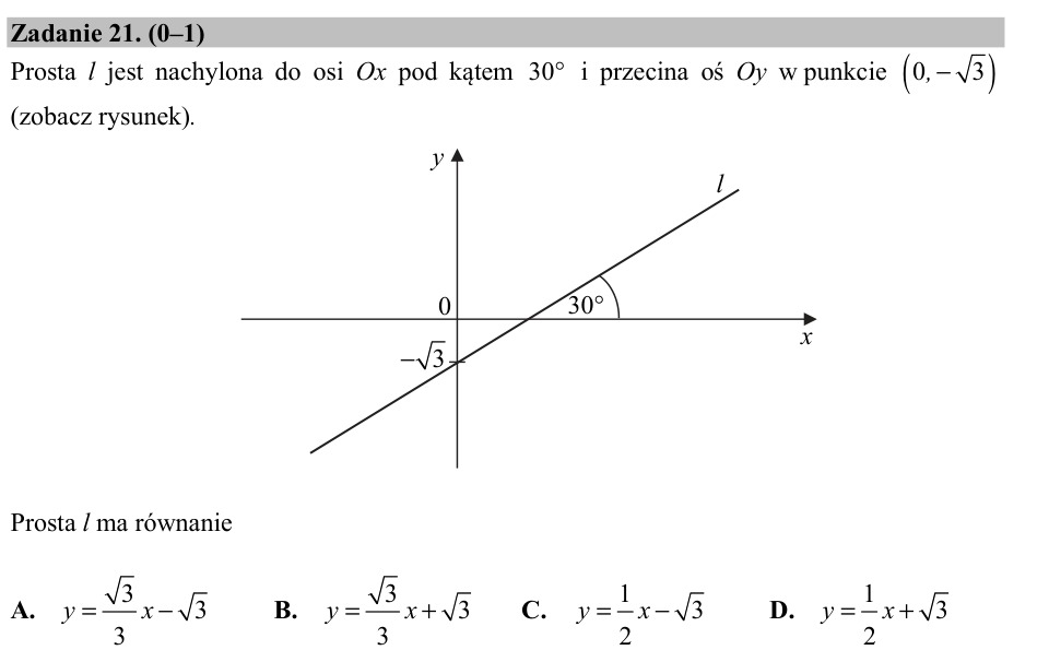 Zadanie 21: Równanie prostej nachylonej - matura matematyka 2017