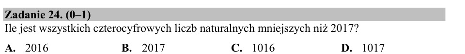 Zadanie 24: Liczby czterocyfrowe mniejsze - matura matematyka 2017