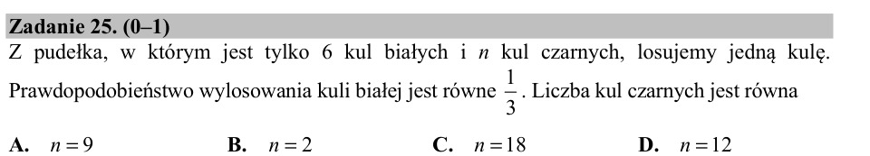 Zadanie 25: Liczba kul czarnych - matura matematyka 2017