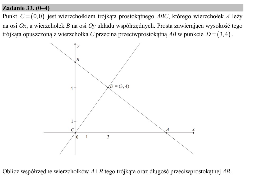 Zadanie 33: Wierzchołki trójkąta prostokątnego - matura matematyka 2017