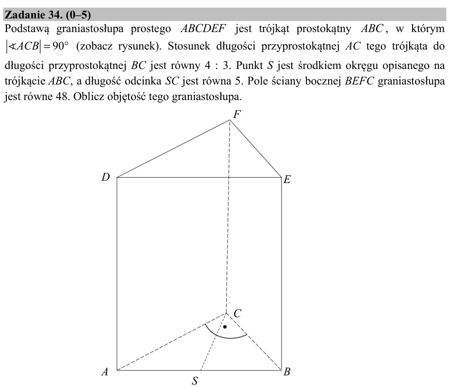 Zadanie 34: Objętość graniastosłupa prostego - matura matematyka 2017