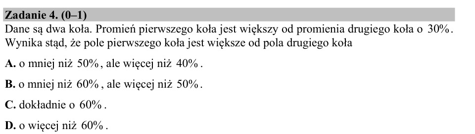Zadanie 4: Pole koła przy większym promieniu - matura matematyka 2017