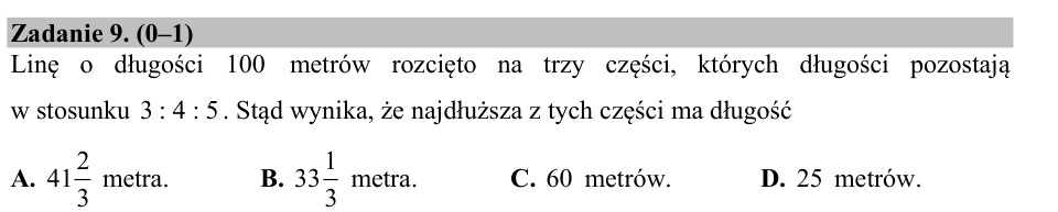 Zadanie 9: Najdłuższa część rozciętej liny - matura matematyka 2017