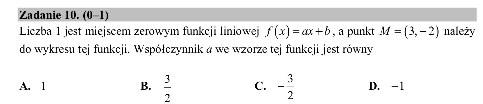 Zadanie 10: Współczynnik funkcji liniowej - matura matematyka 2018