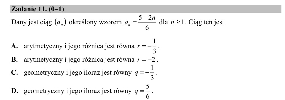 Zadanie 11: Rodzaj ciągu liczbowego - matura matematyka 2018