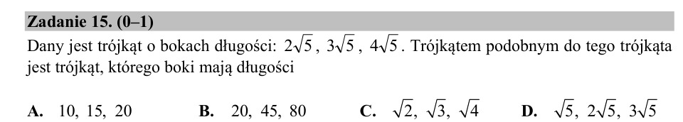 Zadanie 15: Boki trójkąta podobnego - matura matematyka 2018