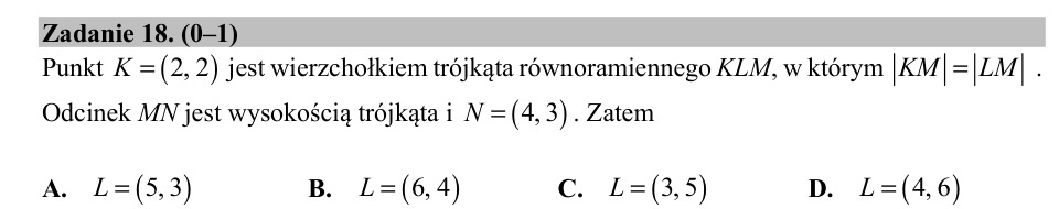 Zadanie 18: Wierzchołek trójkąta równoramiennego - matura matematyka 2018