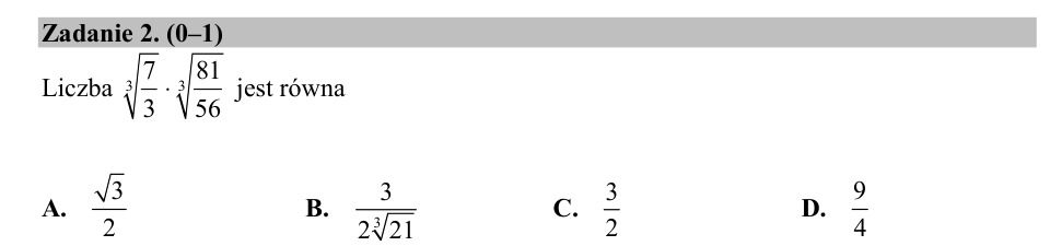Zadanie 2: Iloczyn potęgi i pierwiastka - matura matematyka 2018