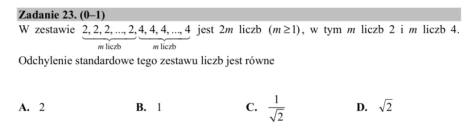 Zadanie 23: Odchylenie standardowe zestawu - matura matematyka 2018