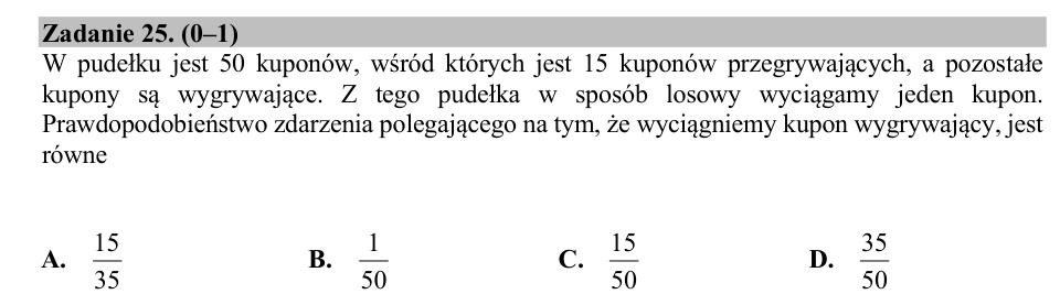 Zadanie 25: Prawdopodobieństwo kuponu wygrywającego - matura matematyka 2018