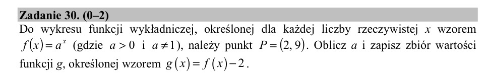 Zadanie 30: Zbiór wartości funkcji wykładniczej - matura matematyka 2018