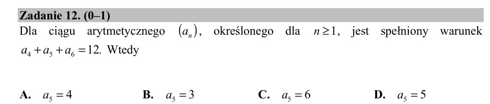 Zadanie 12: Piąty wyraz ciągu arytmetycznego - matura matematyka 2018