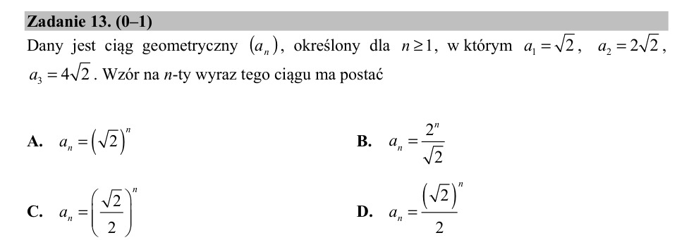Zadanie 13: Wzór ciągu geometrycznego - matura matematyka 2018