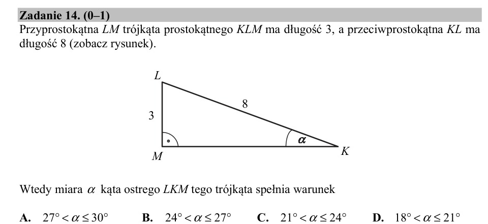 Zadanie 14: Miara kąta ostrego - matura matematyka 2018