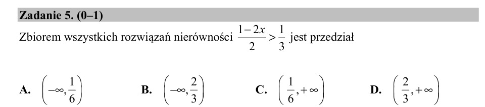 Zadanie 5: Zbiór rozwiązań nierówności - matura matematyka 2018