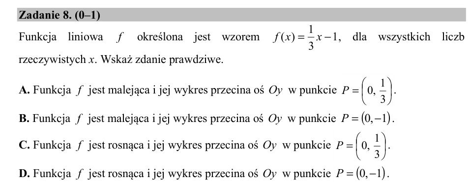 Zadanie 8: Monotoniczność funkcji liniowej - matura matematyka 2018