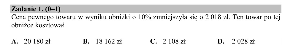 Zadanie 1: Cena towaru po obniżce - matura matematyka 2018
