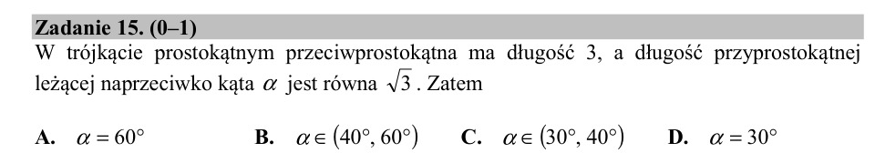 Zadanie 15: Miara kąta w trójkącie - matura matematyka 2018