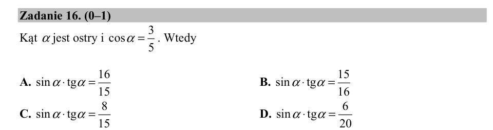 Zadanie 16: Iloczyn sinusa i tangensa - matura matematyka 2018