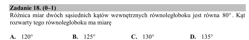 Zadanie 18: Kąt rozwarty równoległoboku - matura matematyka 2018